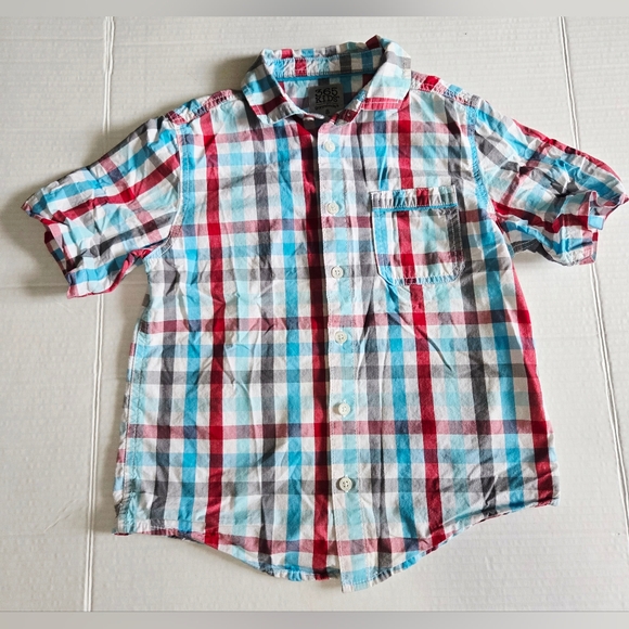 White Red Blue Checkerboard Plaid 365 Kids Button Down Short Sleeve Size 8 - Picture 1 of 4